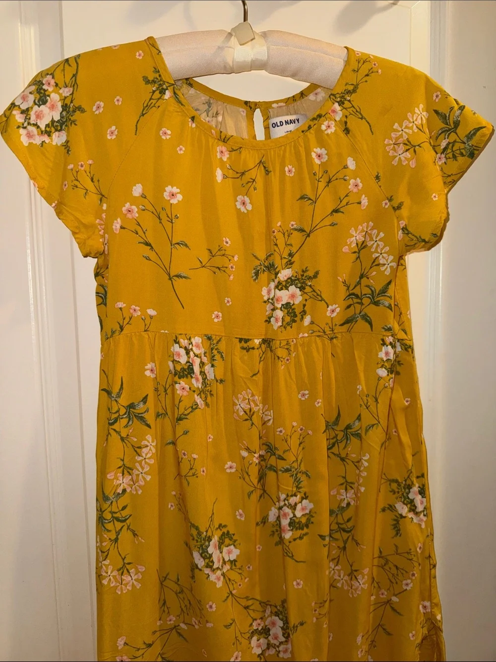 Old Navy Girls' Mustard Yellow Floral Short-Sleeve Dress